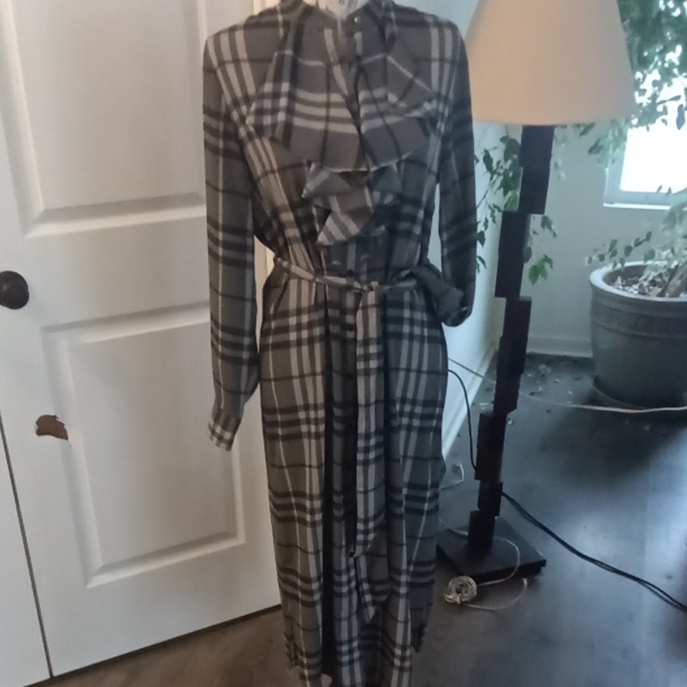 Lauren Ralph Lauren Gray Plaid Long Sleeve Dress